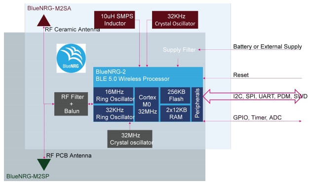 ブロック図 - STMicroelectronics BlueNRG-M2アプリケーション・プロセッサ・モジュール